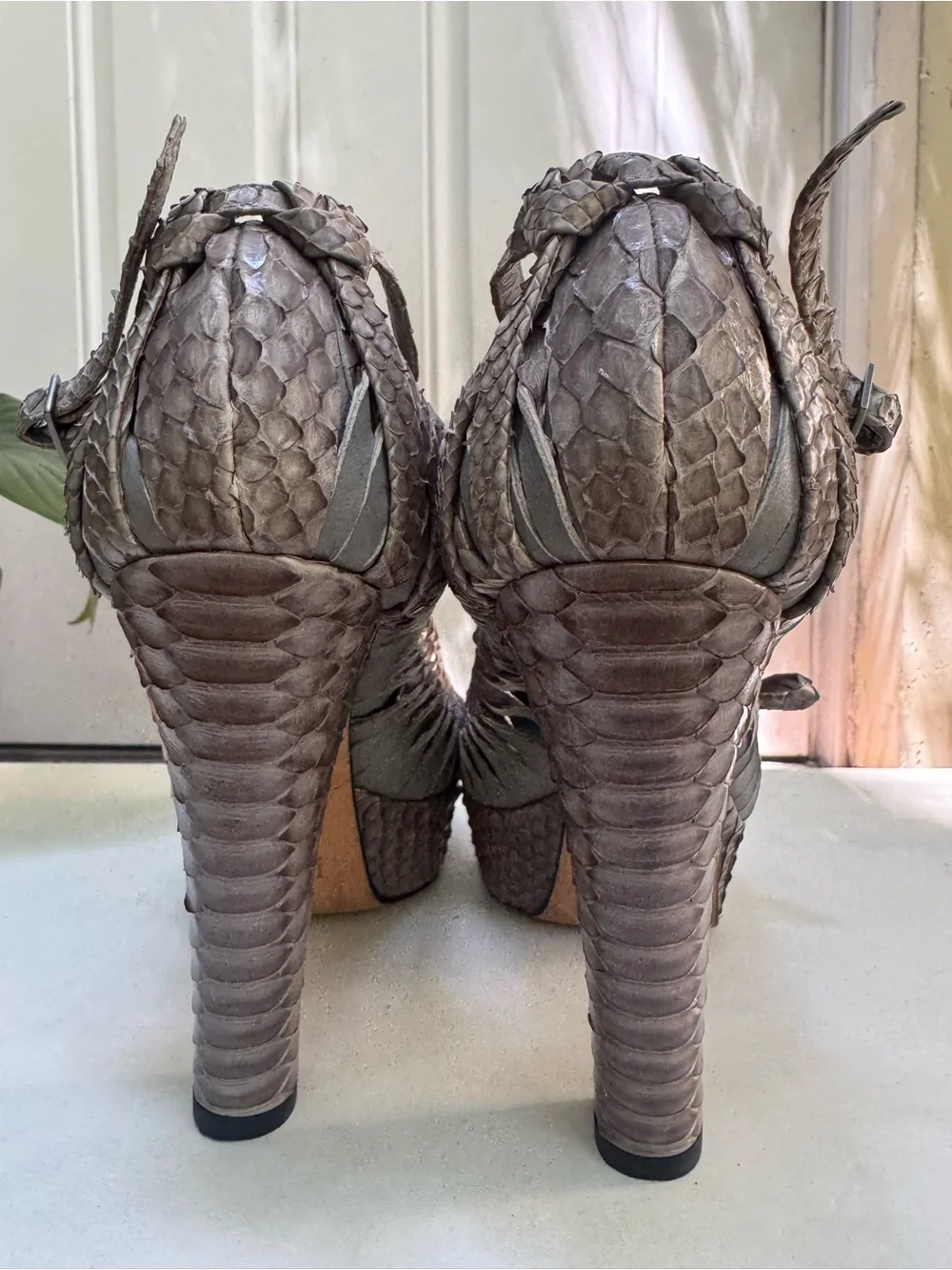 Dior Gray Woven Leather Platform Pumps with Ankle Strap